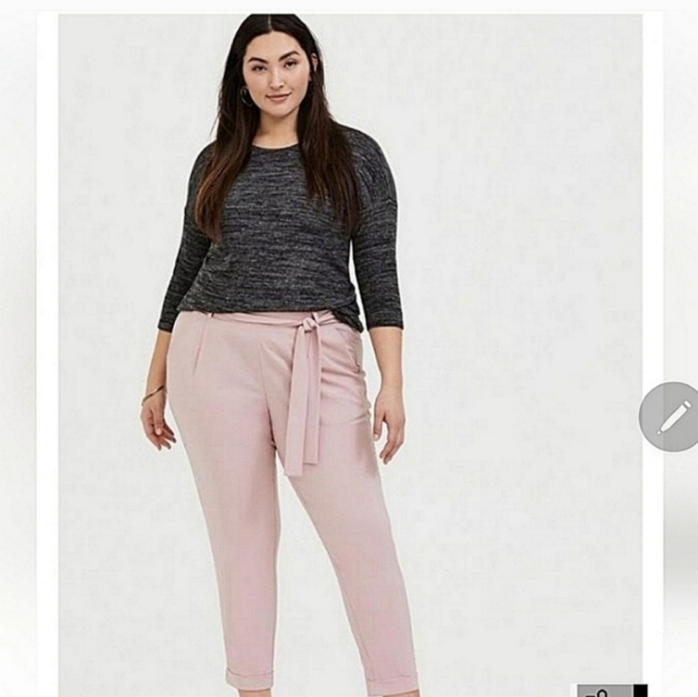 Torrid Crepe Self Tie Tapered Pant Lightweight Pockets Peach Pink 2x